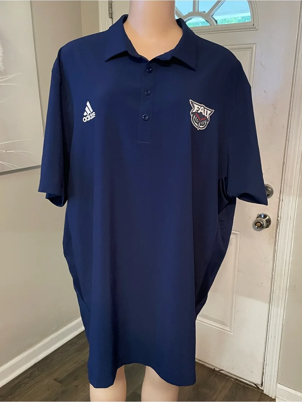 adidas Navy Blue FAU owl Football Men's Polo collar Shirt size 2XL short sleeve